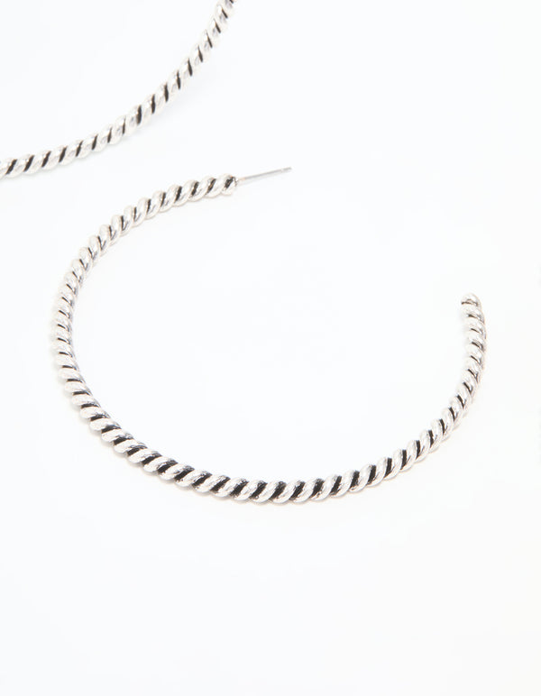 Antique Silver Detailed Hoop Earrings