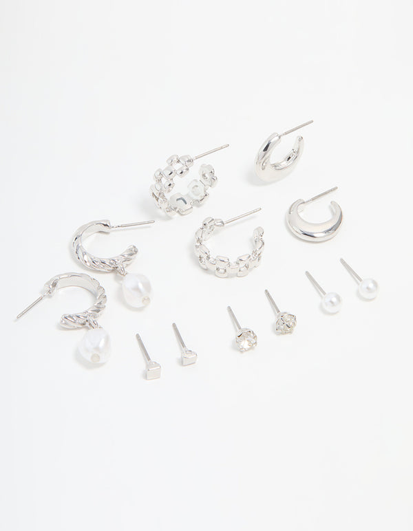 Silver Hoop & Stud Earrings 6-Pack