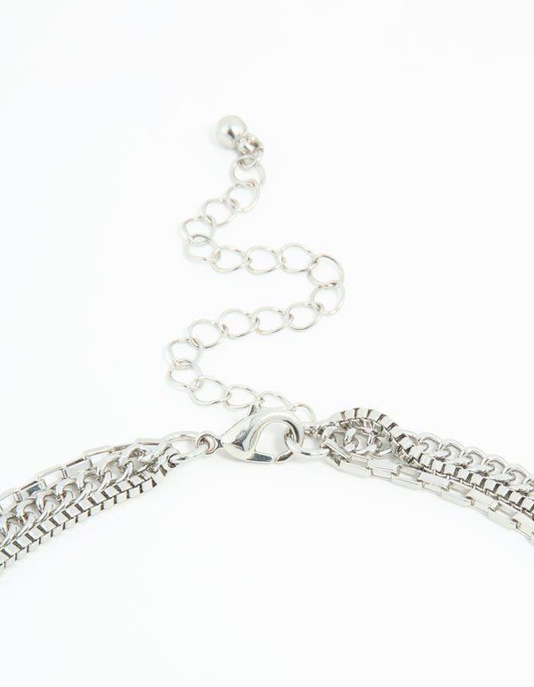Silver Triple Chain Oval Pendant Necklace
