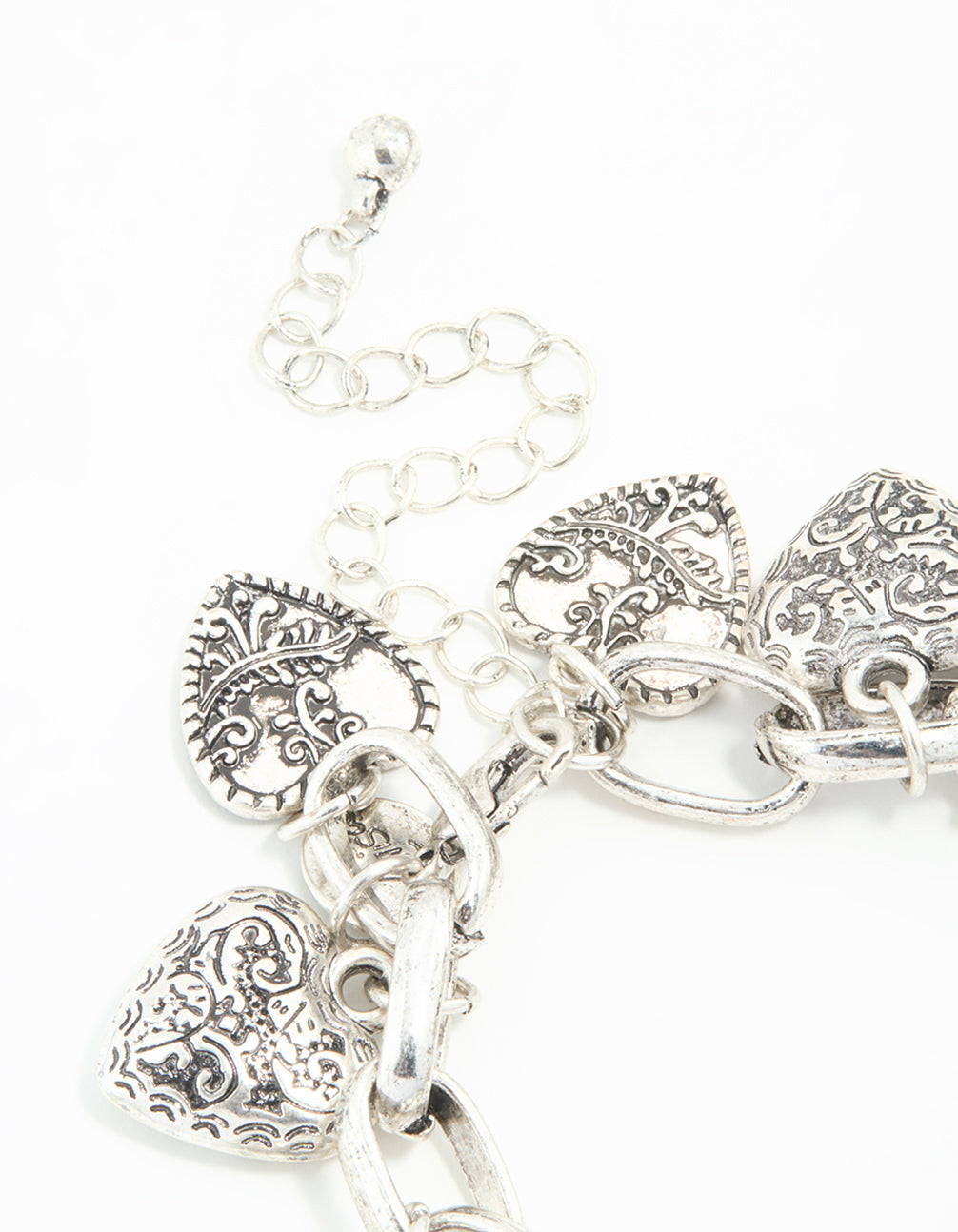 Asymmetrical Silver Chunky Heart Charm Bracelet