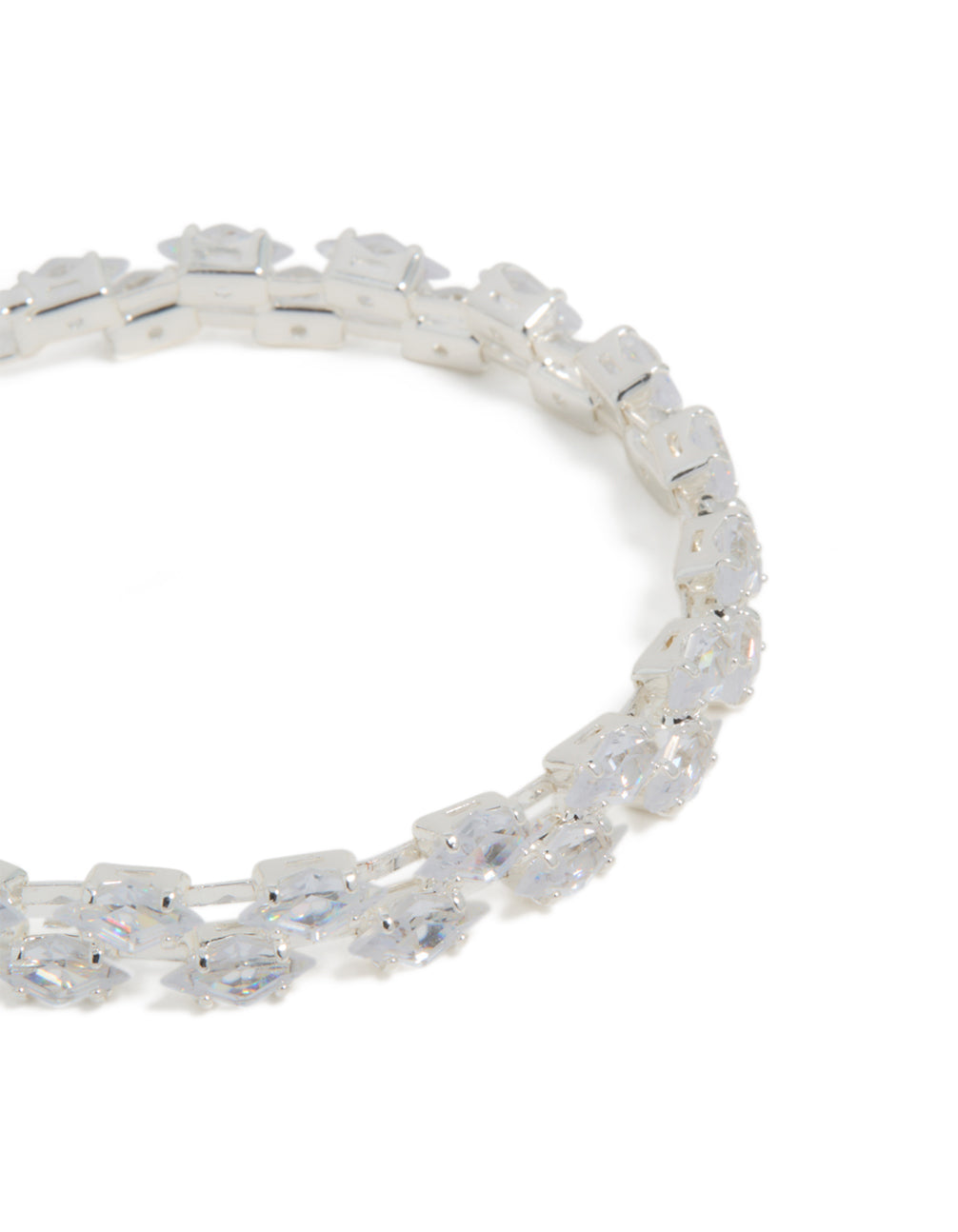 Admire the cubic zirconia navette tennis bracelet crafted from silver with statement details in close up view