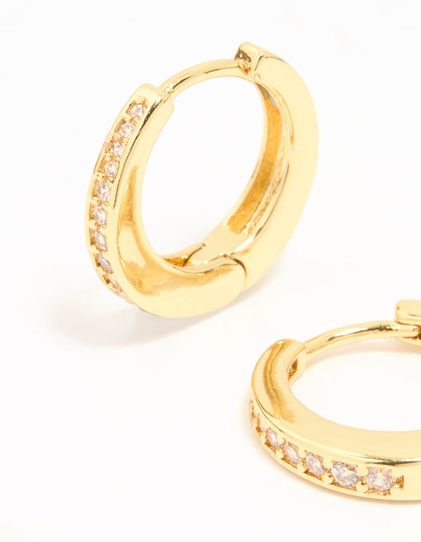 Gold Plated Cubic Zirconia Graduated Huggie Hoop Earrings