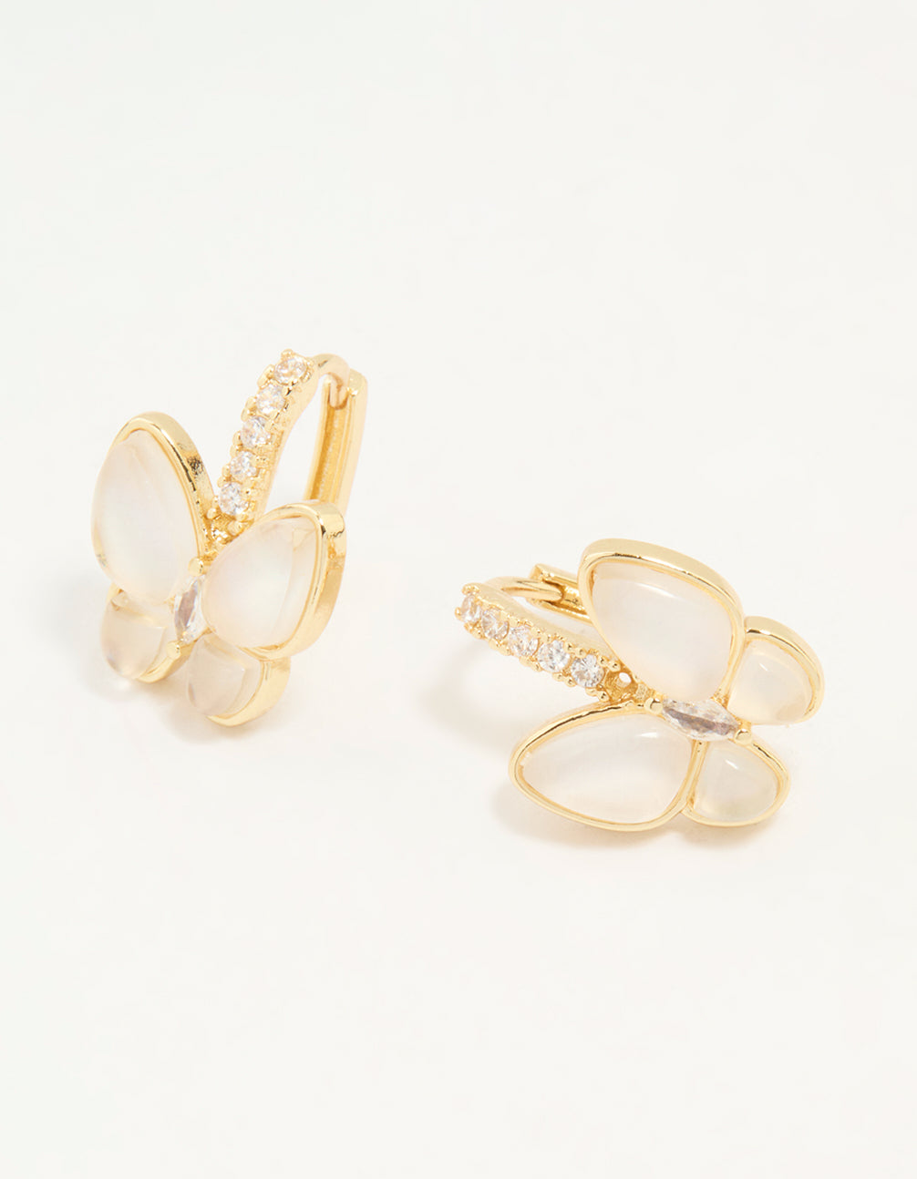 Gold Plated Cubic Zirconia Butterfly Huggie Earrings