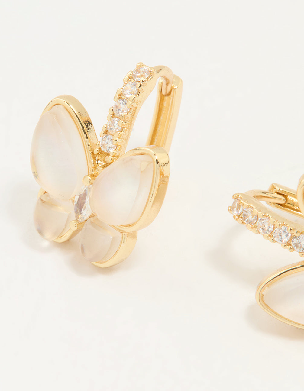 Gold Plated Cubic Zirconia Butterfly Huggie Earrings