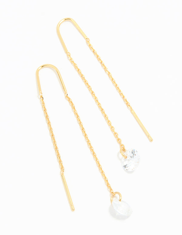 Gold Plated Cubic Zirconia Thread Through Earrings