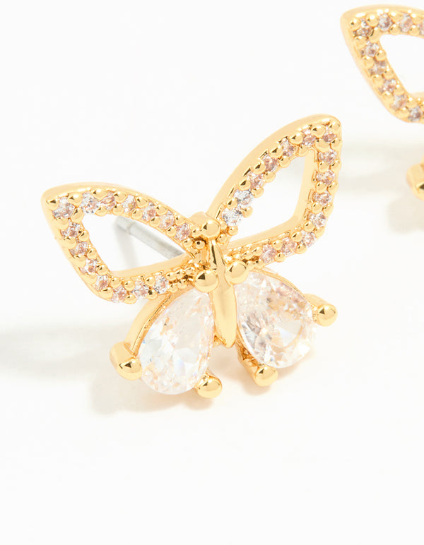 Gold Plated Cubic Zirconia Butterfly Stud Earrings