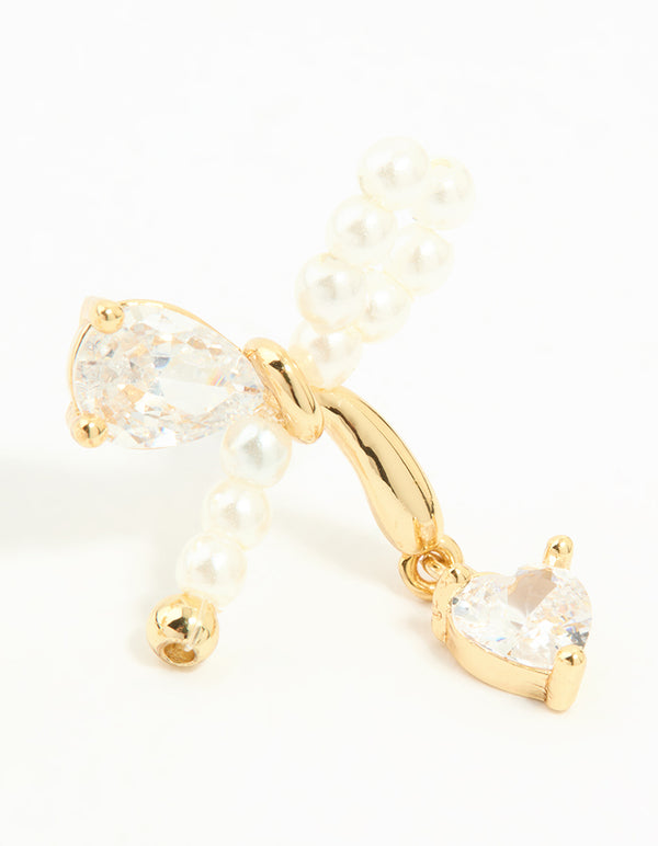 Gold Plated Cubic Zirconia & Pearl Bow Stud Earrings