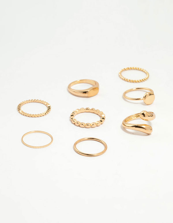 Gold Thin Wrap Circle Stacking Rings 8-Pack