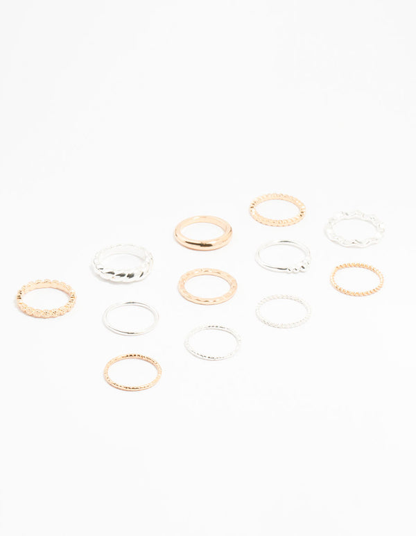 Mixed Metal Textured Spiral 12-Pack Rings