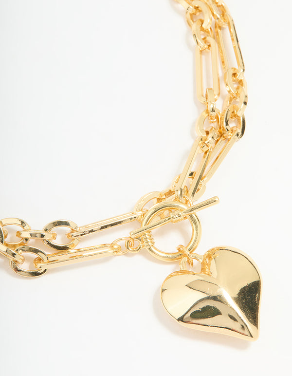Gold Plated Heart Pendant Chain T & O Necklace