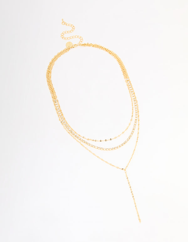 Gold Plated Tennis Chain Layered Y-Necklace