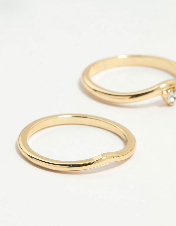 Gold Plated Organic Wave Stacking Rings 4-Pack