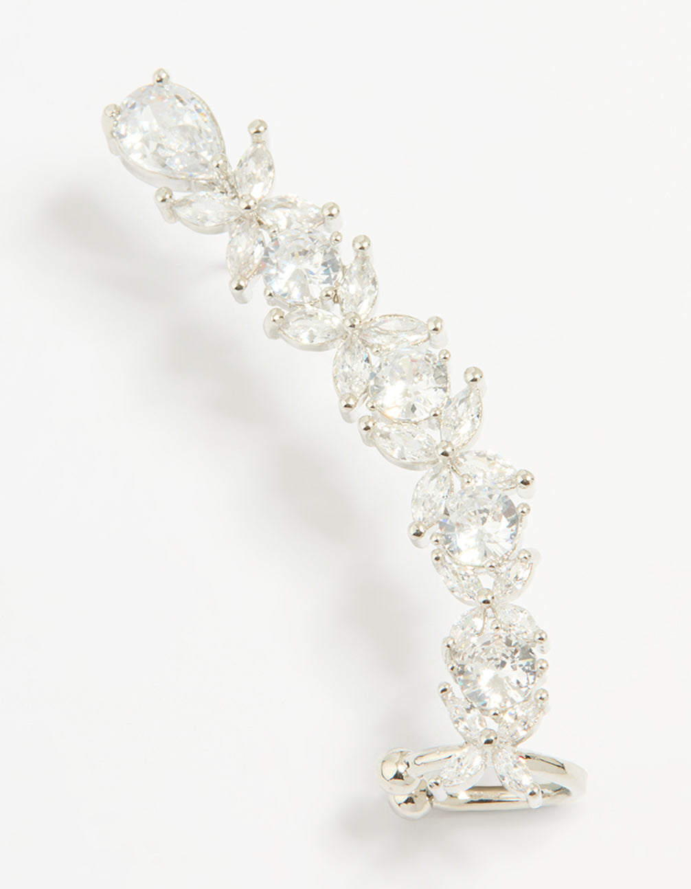 Silver Cubic Zirconia Floral Ear Cuff