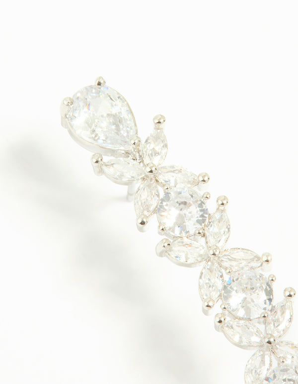 Silver Cubic Zirconia Floral Ear Cuff