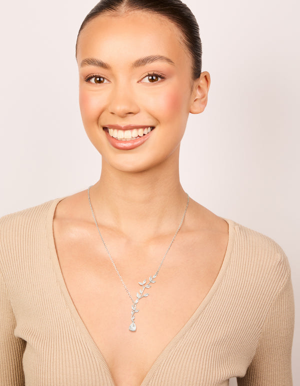 Silver Cubic Zirconia Vine Pear Necklace