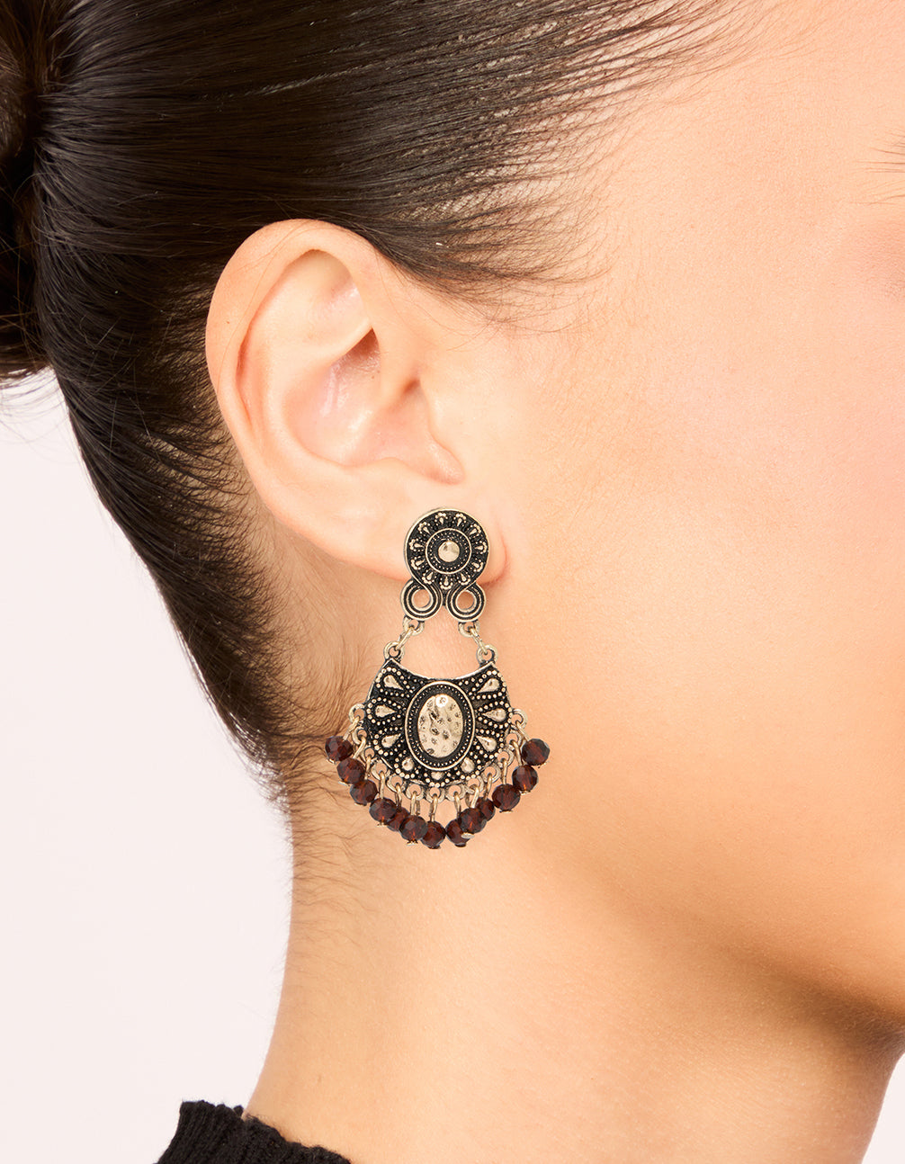Gold Brown Beaded Drop Earrings
