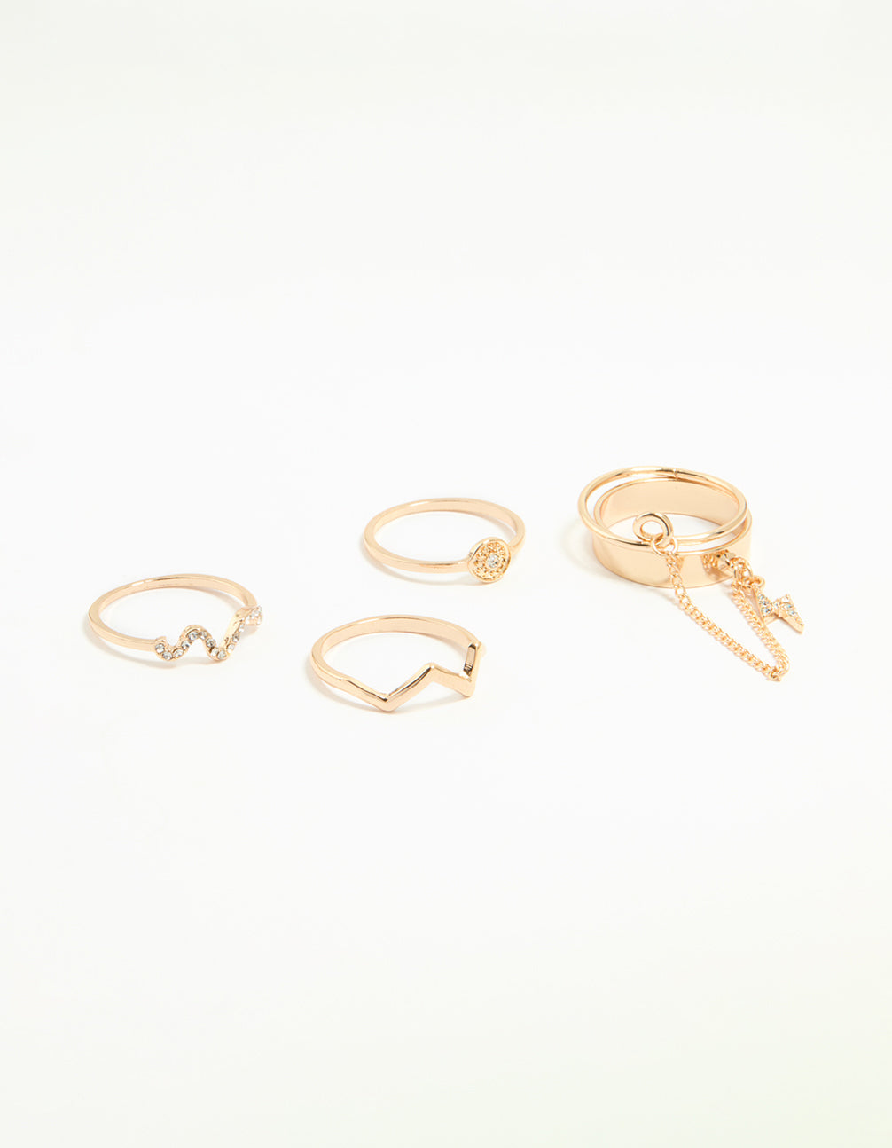 Gold Wavy & Chain Rings 4- Pack