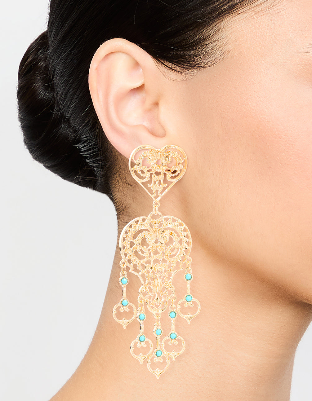 Gold Large Heart Drop Earrings