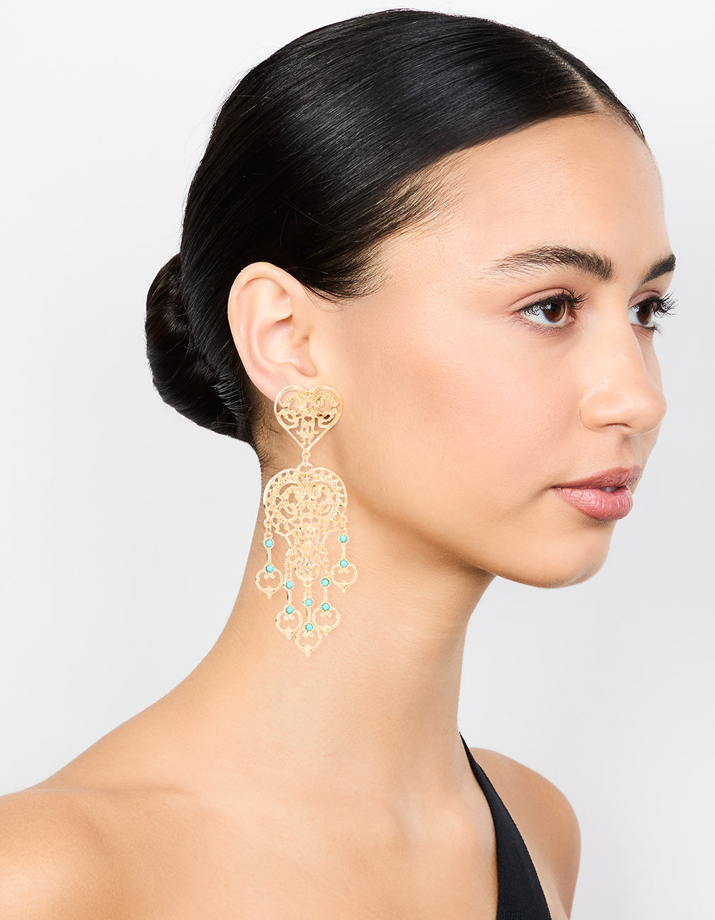 Gold Large Heart Drop Earrings