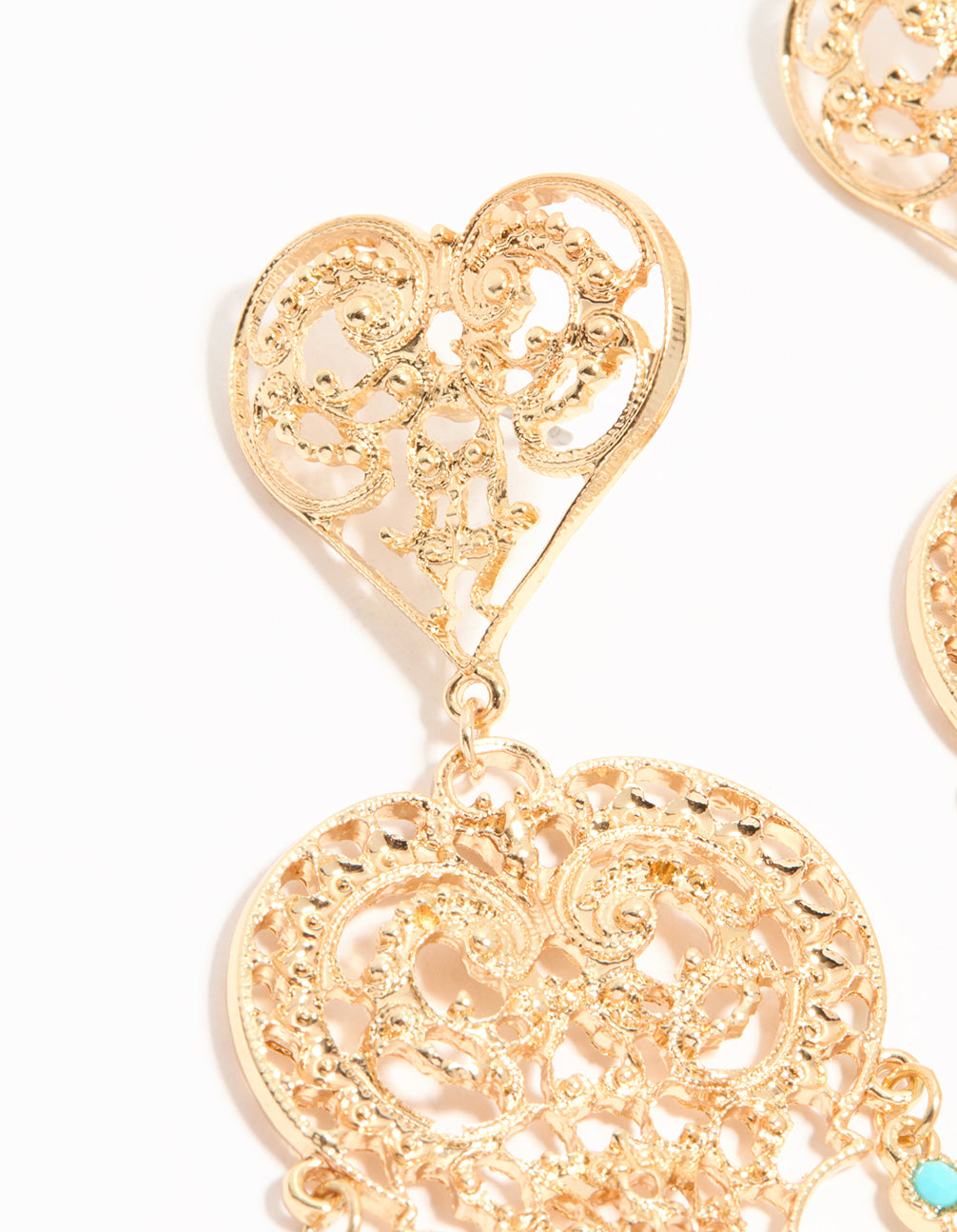 Gold Large Heart Drop Earrings
