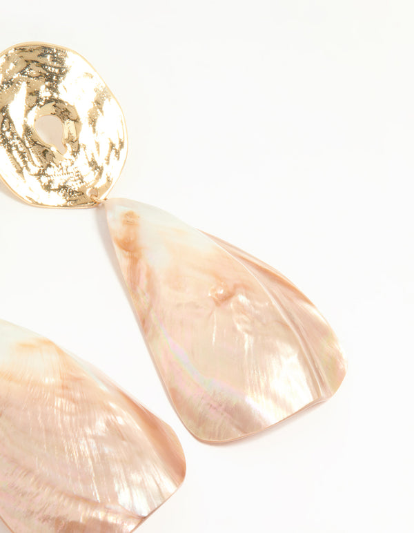 Gold Pink Genuine Shell Disc Drop Earrings