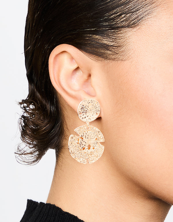 Gold Sand Dollar Drop Earrings