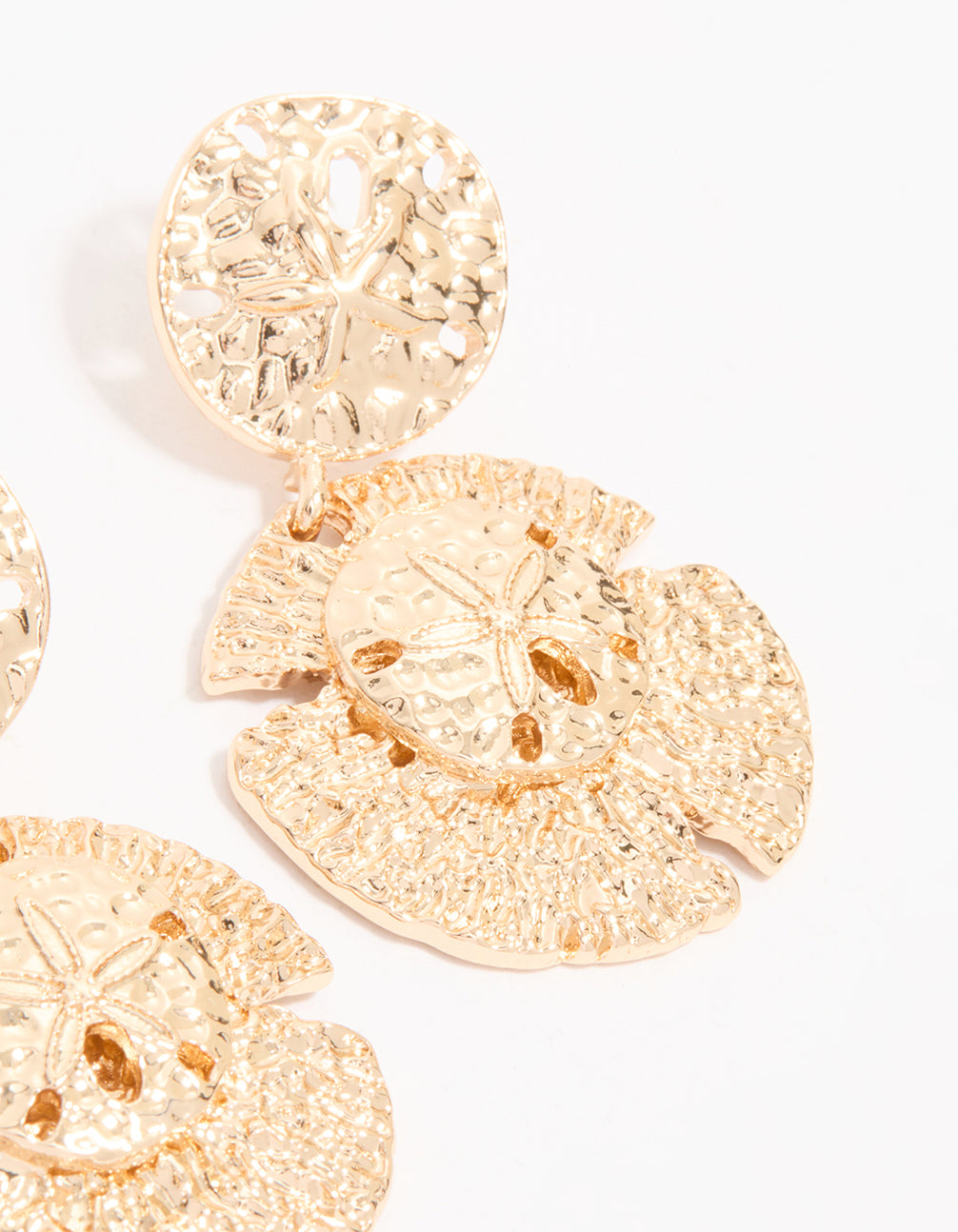 Gold Sand Dollar Drop Earrings