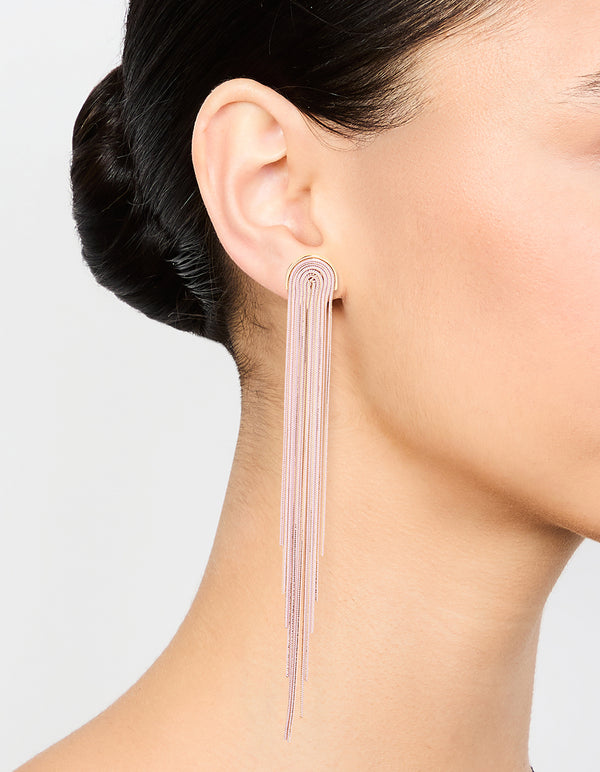 Gold Pink Waterfall Cut Chain Earrings