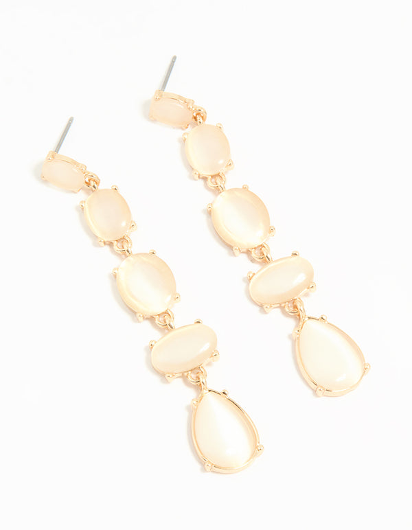 Gold White Stone Multirow Drop Earrings