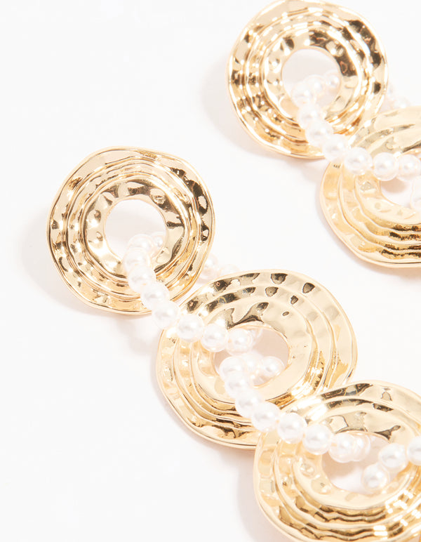 Gold Linked Pearl Drop Earrings