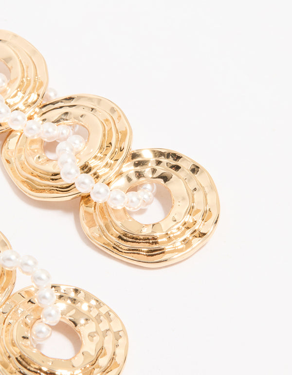 Gold Linked Pearl Drop Earrings