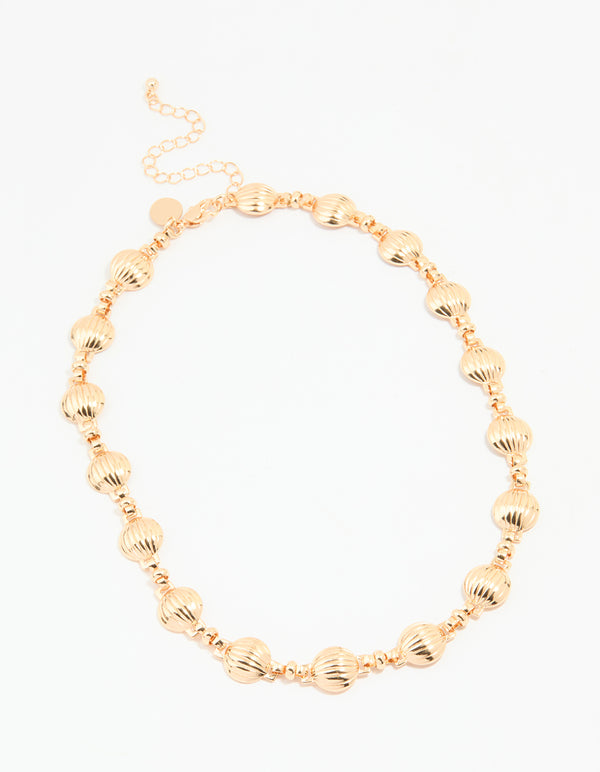 Gold Textured Ribbed Circle Choker Necklace