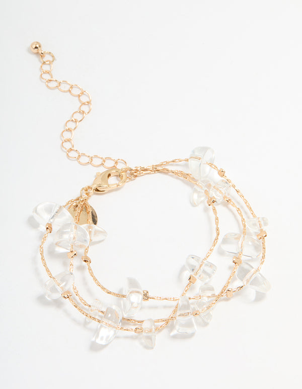 Gold Mixed Stone Chip Layered Bracelet