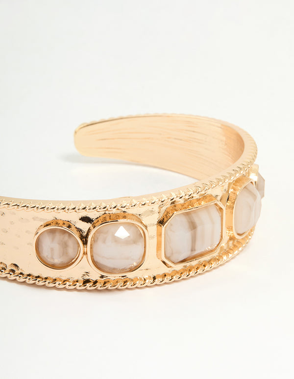 Gold Natural Stone Wrist Cuff