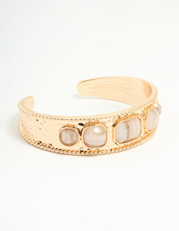 Gold Natural Stone Wrist Cuff