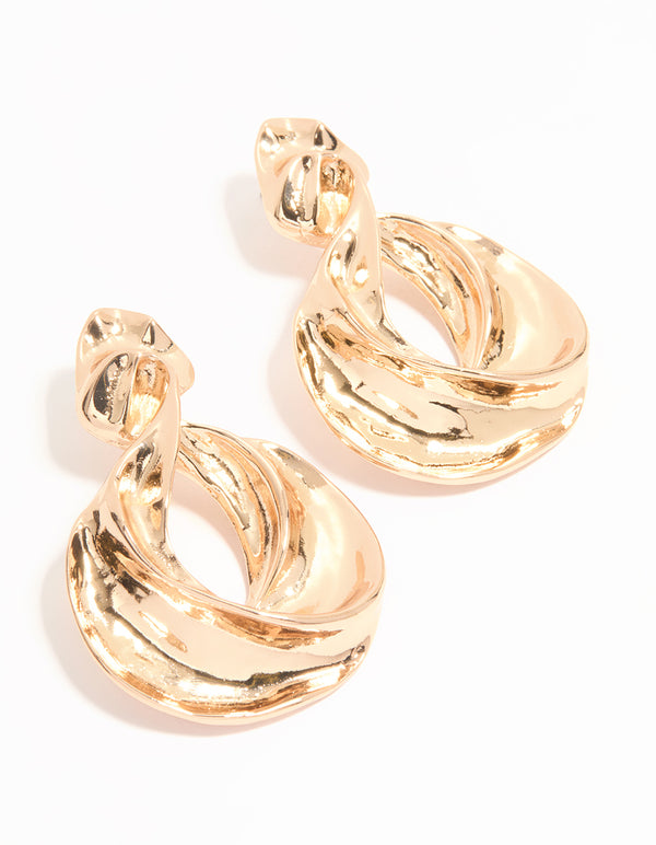 Gold Twisted Loop Drop Earrings