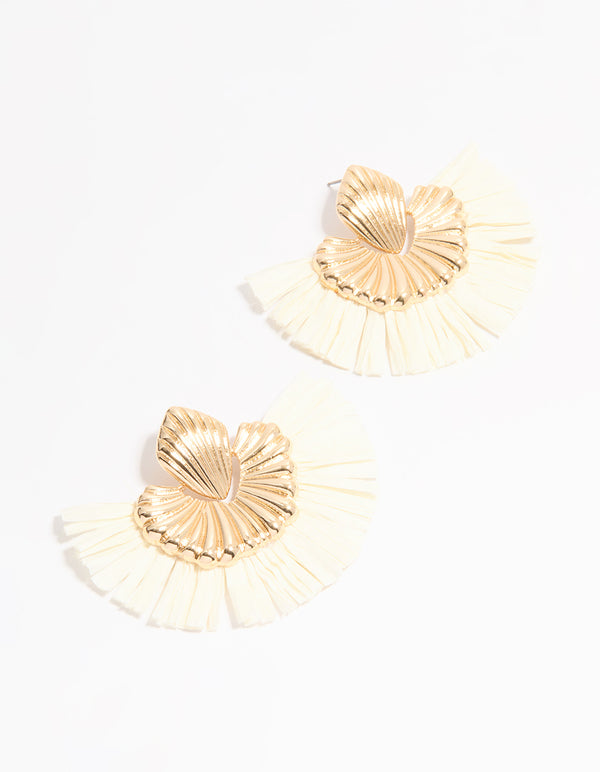 Gold Raffia Fan Stud Earrings