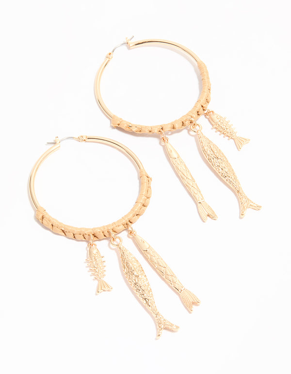 Gold Wrapped Fish Hoop Earrings