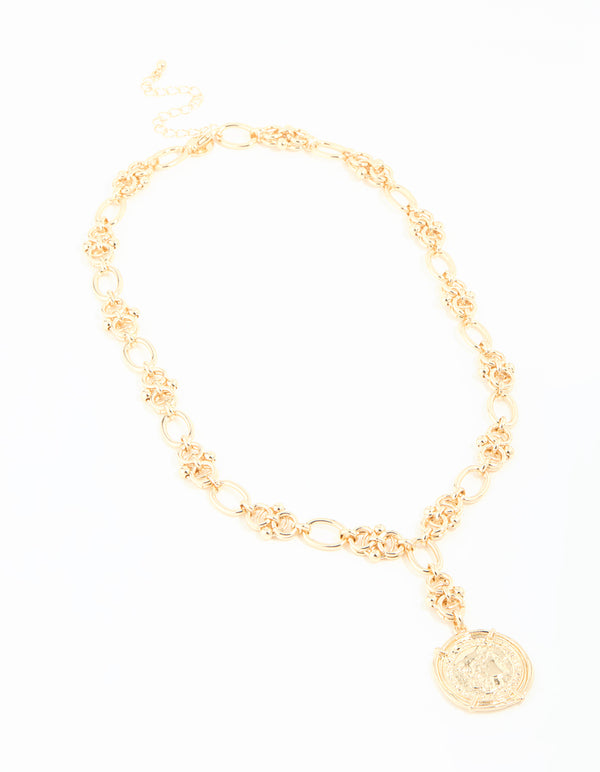 Gold Roman Pendant Y-Necklace