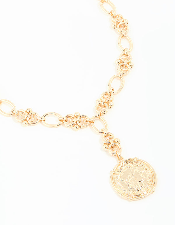 Gold Roman Pendant Y-Necklace