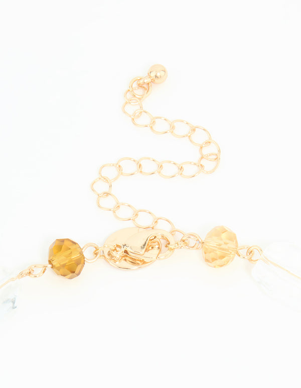 Gold Mixed Stone Textured Long Necklace