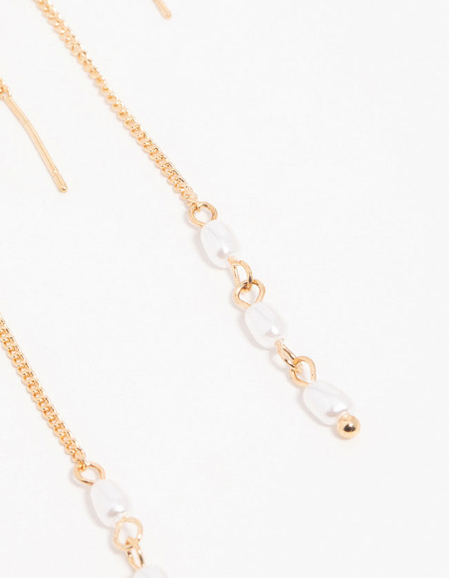 Gold Pearl Beaded Threader Earrings
