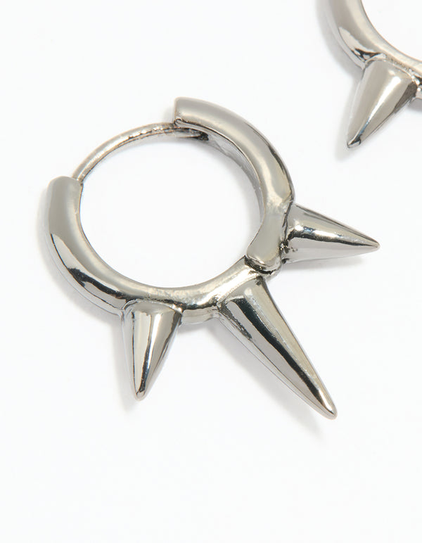 Gunmetal Triple Spike Huggie Earrings