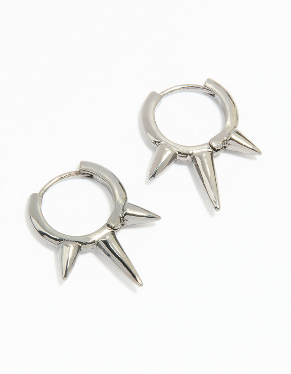 Gunmetal Triple Spike Huggie Earrings