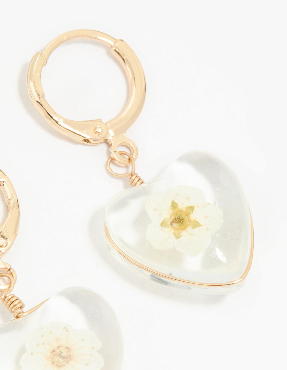 Gold Acrylic Flower Centre Heart Huggie Earrings