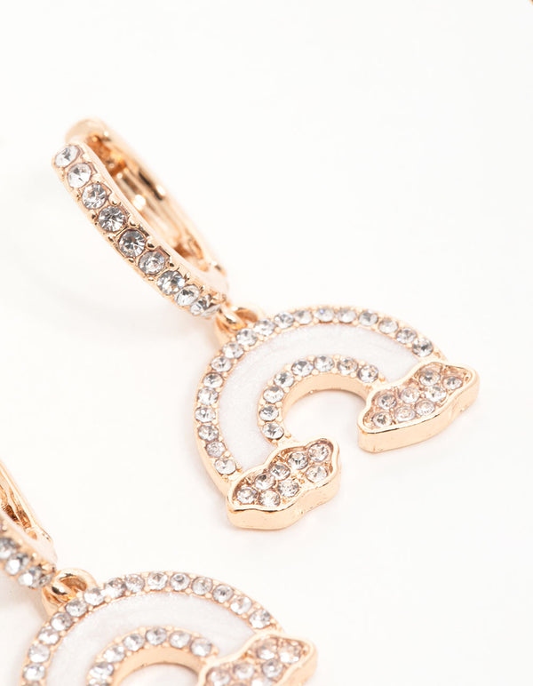 Gold Diamante Rainbow Cloud Huggie Earrings