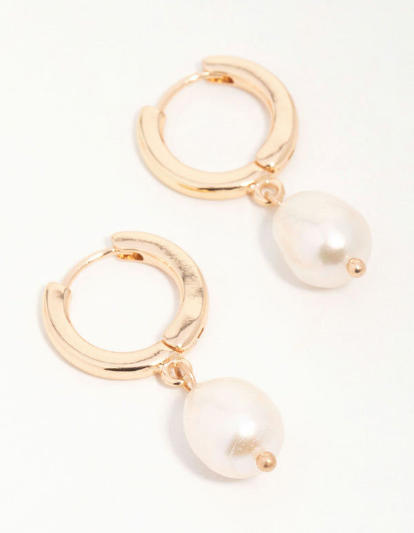 Gold Freshwater Pearl Huggie Earrings