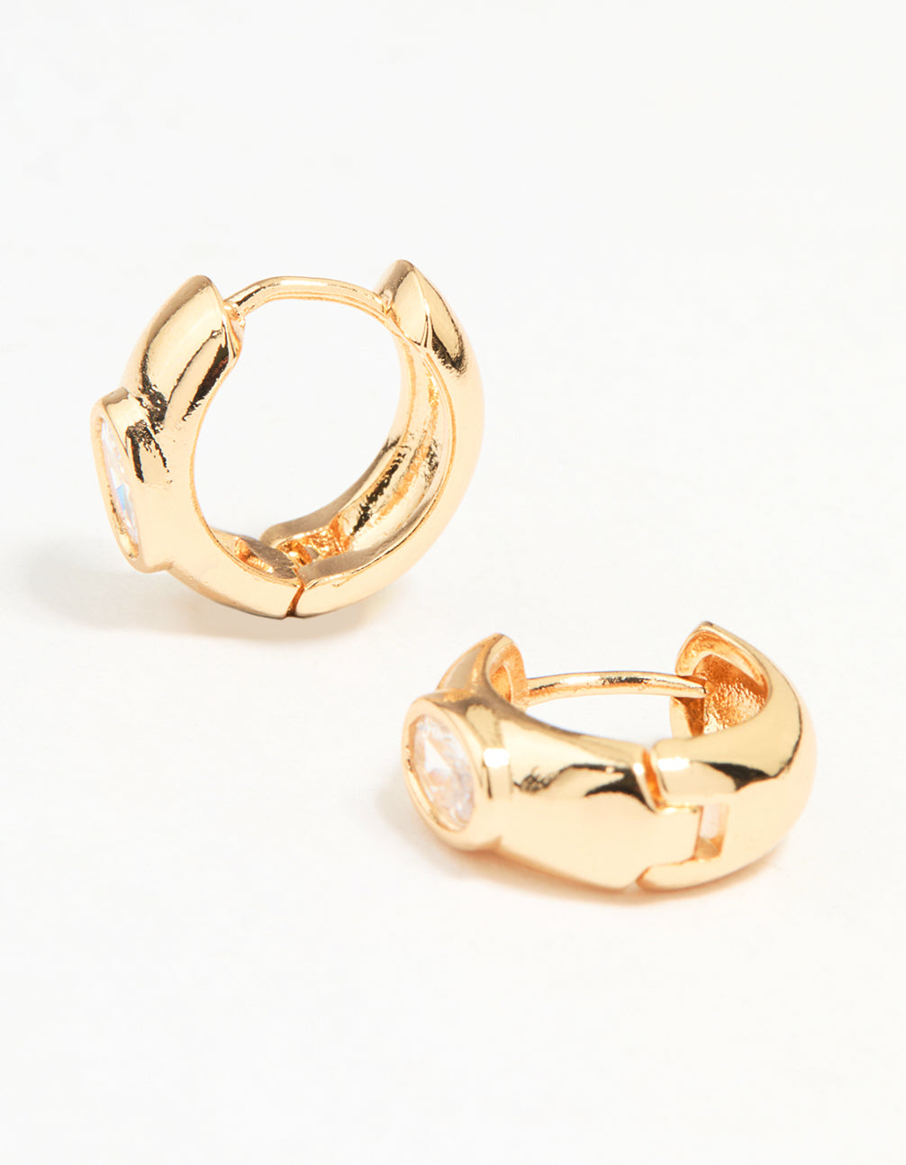 Gold Cubic Zirconia Thick Huggie Earrings