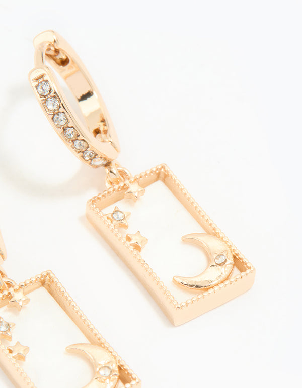 Gold Diamante Celestial Huggie Earrings