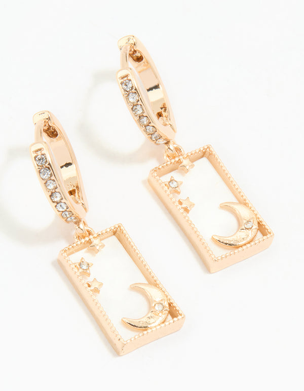 Gold Diamante Celestial Huggie Earrings